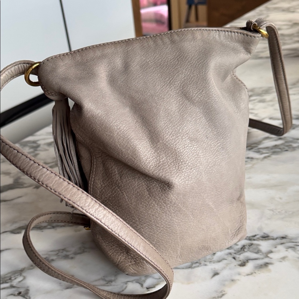 HOBO Taupe Blaze Bucket Backpack Pebbled Leather Purse Bag